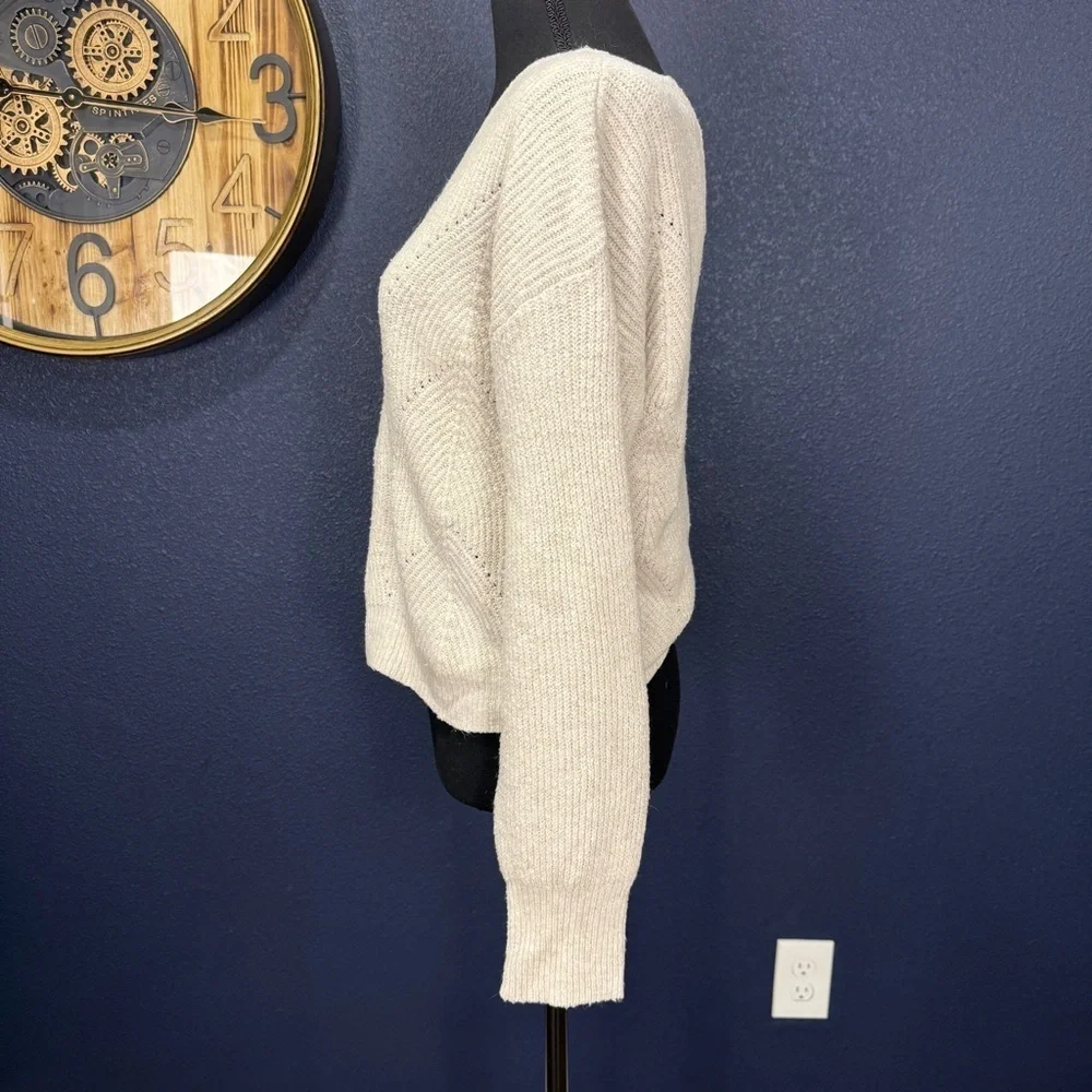 Pink Rose Cream V-Neck Sweater, Size XS